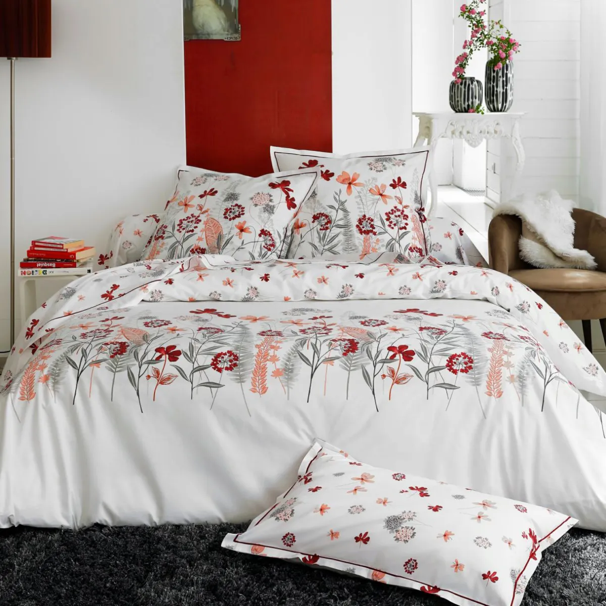 TRADI LINGE Housse de couette percale de coton (200 x 200 cm) Petite Folie Rouge Sale