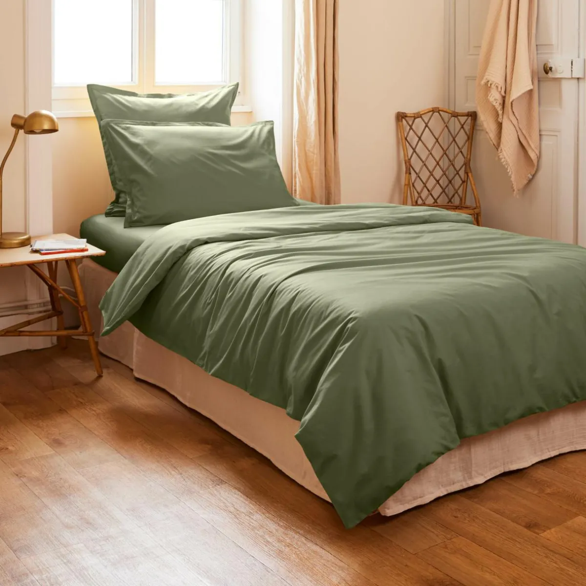 EMINZA Housse de couette percale de coton (140 x 200 cm) Cali Vert romarin Sale