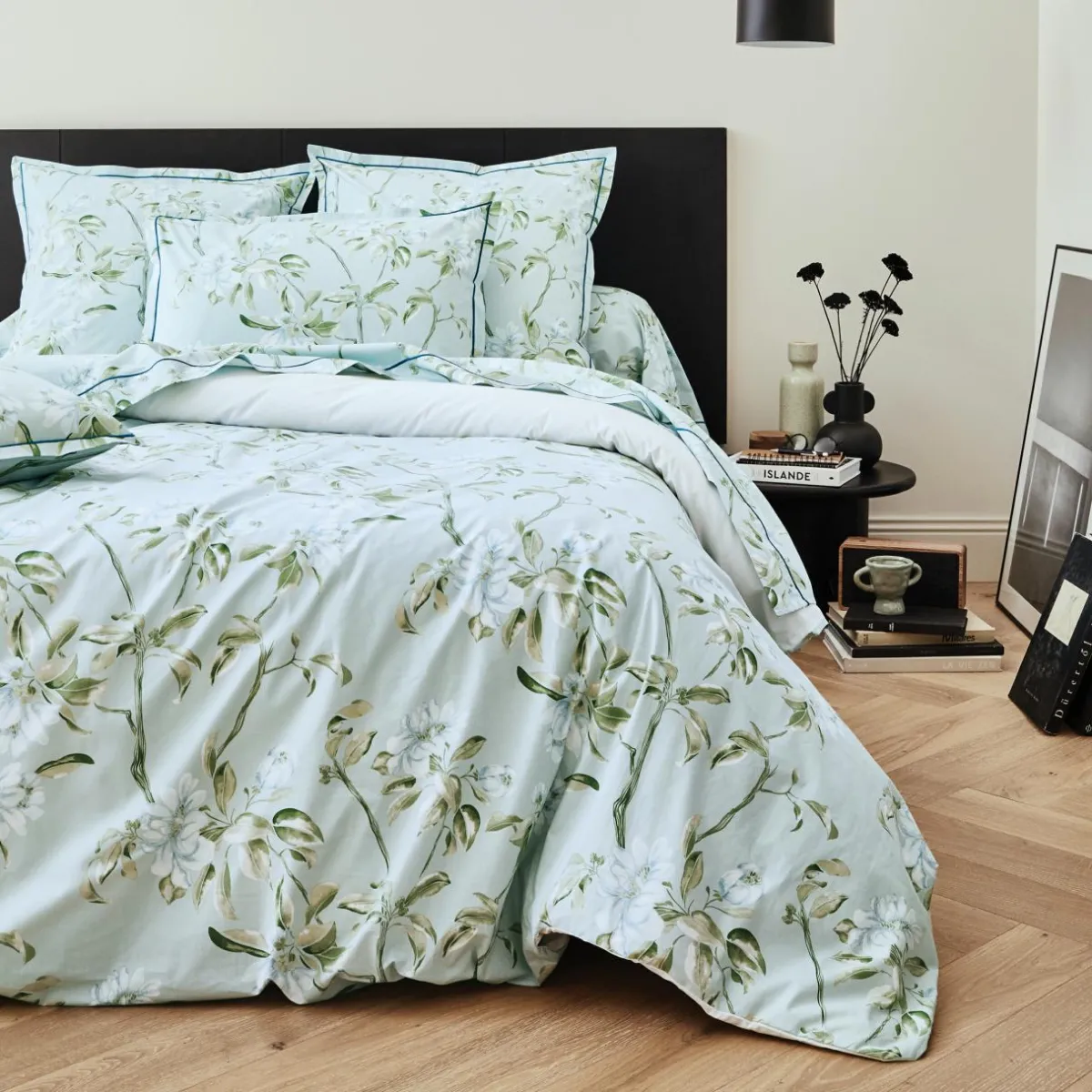 TRADILINGE Housse de couette percale de coton (200 x 200 cm) Eléna Nil e Vert