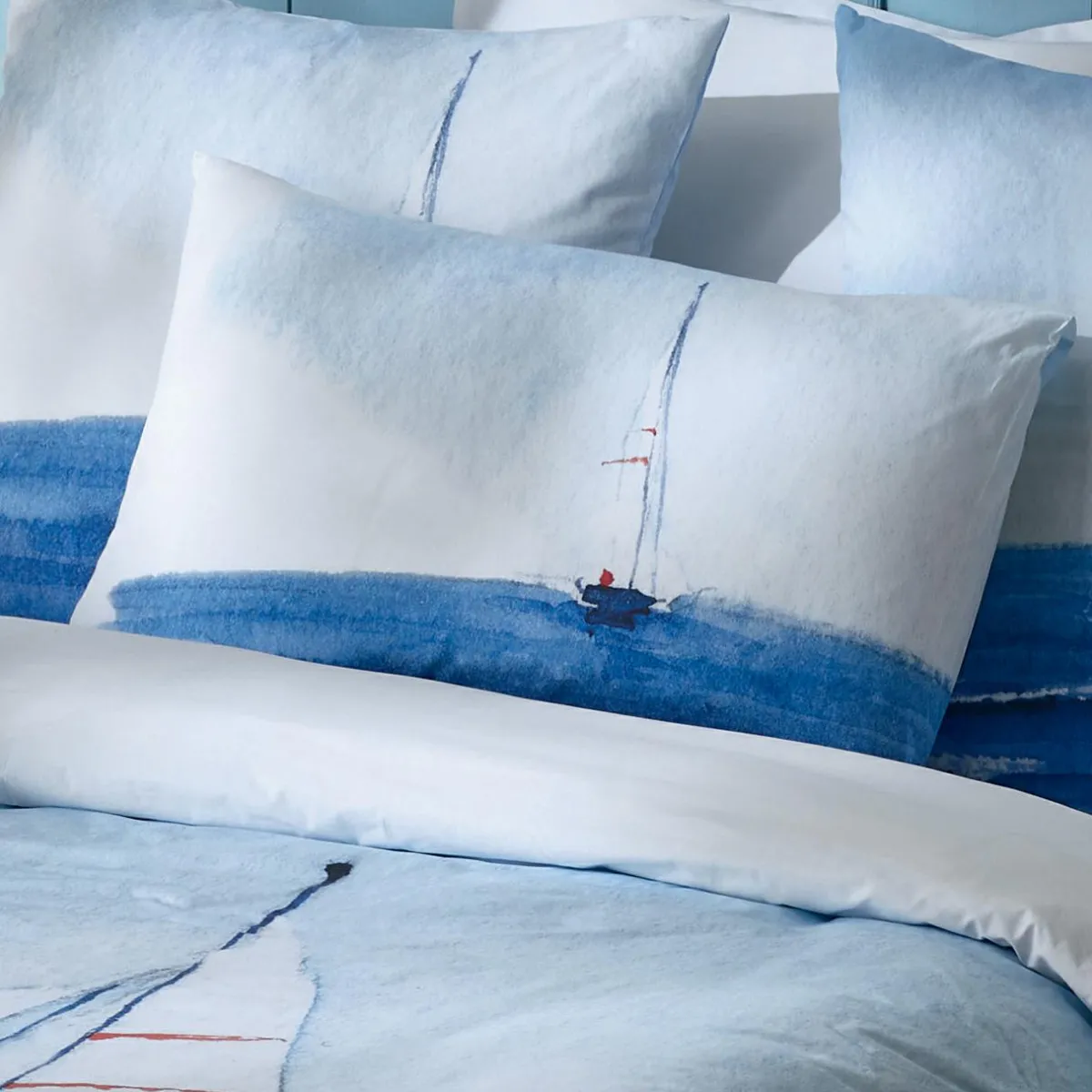 TRADI LINGE Housse de couette percale de coton (260 x 240 cm) Regate e Bleu Hot
