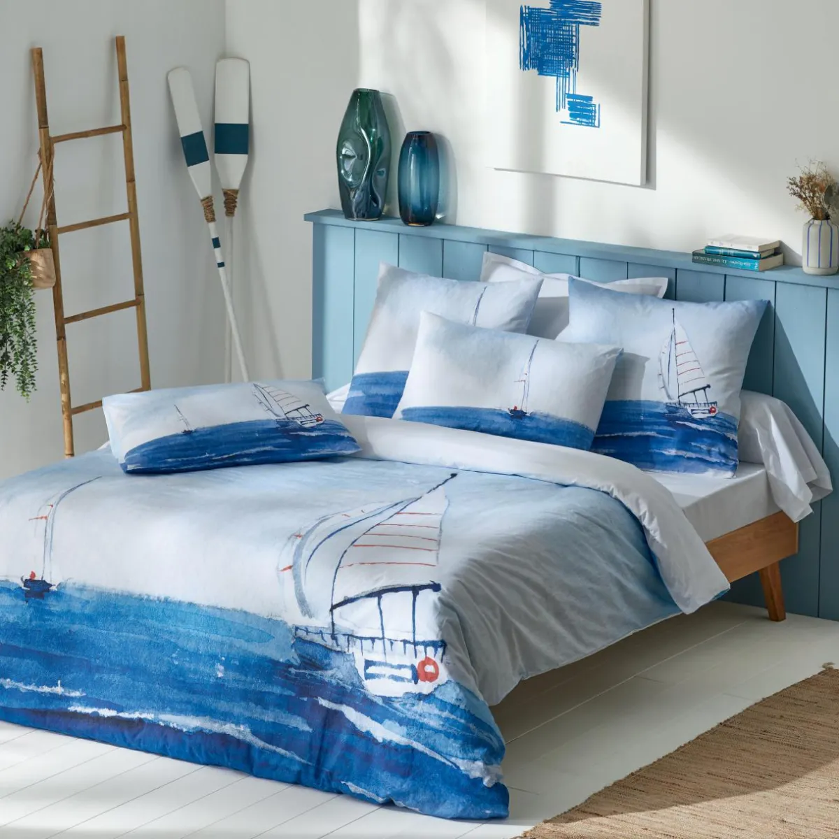TRADI LINGE Housse de couette percale de coton (140 x 200 cm) Regate e Bleu Online