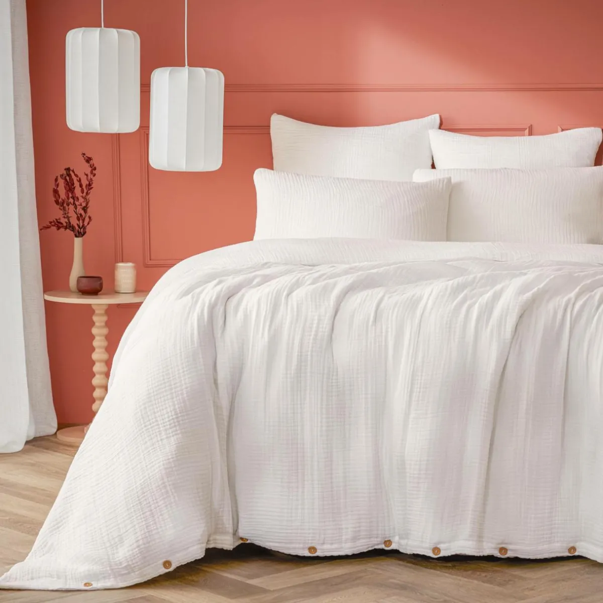 EMINZA Housse de couette quadruple gaze de coton (240 x 220 cm) Victoria x Gaïa chantilly Blanc Clearance