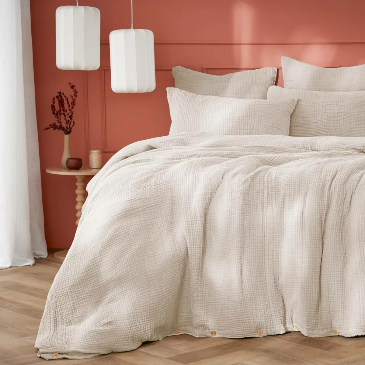 EMINZA Housse de couette quadruple gaze de coton (280 x 240 cm) Victoria x Gaïa pampa Beige Sale