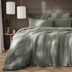 EMINZA Housse de couette quadruple gaze de coton (240 x 220 cm) Victoria x Gaïa Vert romarin New
