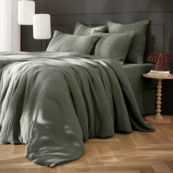 EMINZA Housse de couette quadruple gaze de coton (280 x 240 cm) Victoria x Gaïa Vert romarin Best