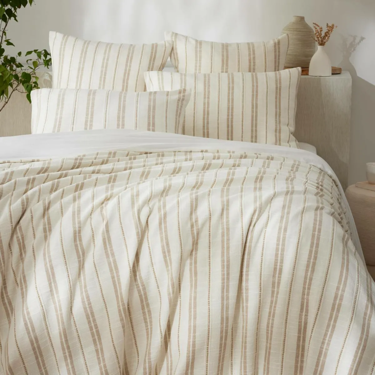 EMINZA Housse de couette réversible coton texturé et percale (140 x 200 cm) Alice Ficelle Hot