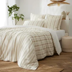 EMINZA Housse de couette réversible coton texturé et percale (260 x 240 cm) Alice Ficelle Discount
