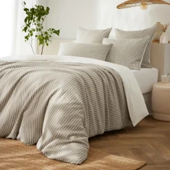 EMINZA Housse de couette réversible coton texturé et percale (240 x 220 cm) Alice Ecru Clearance