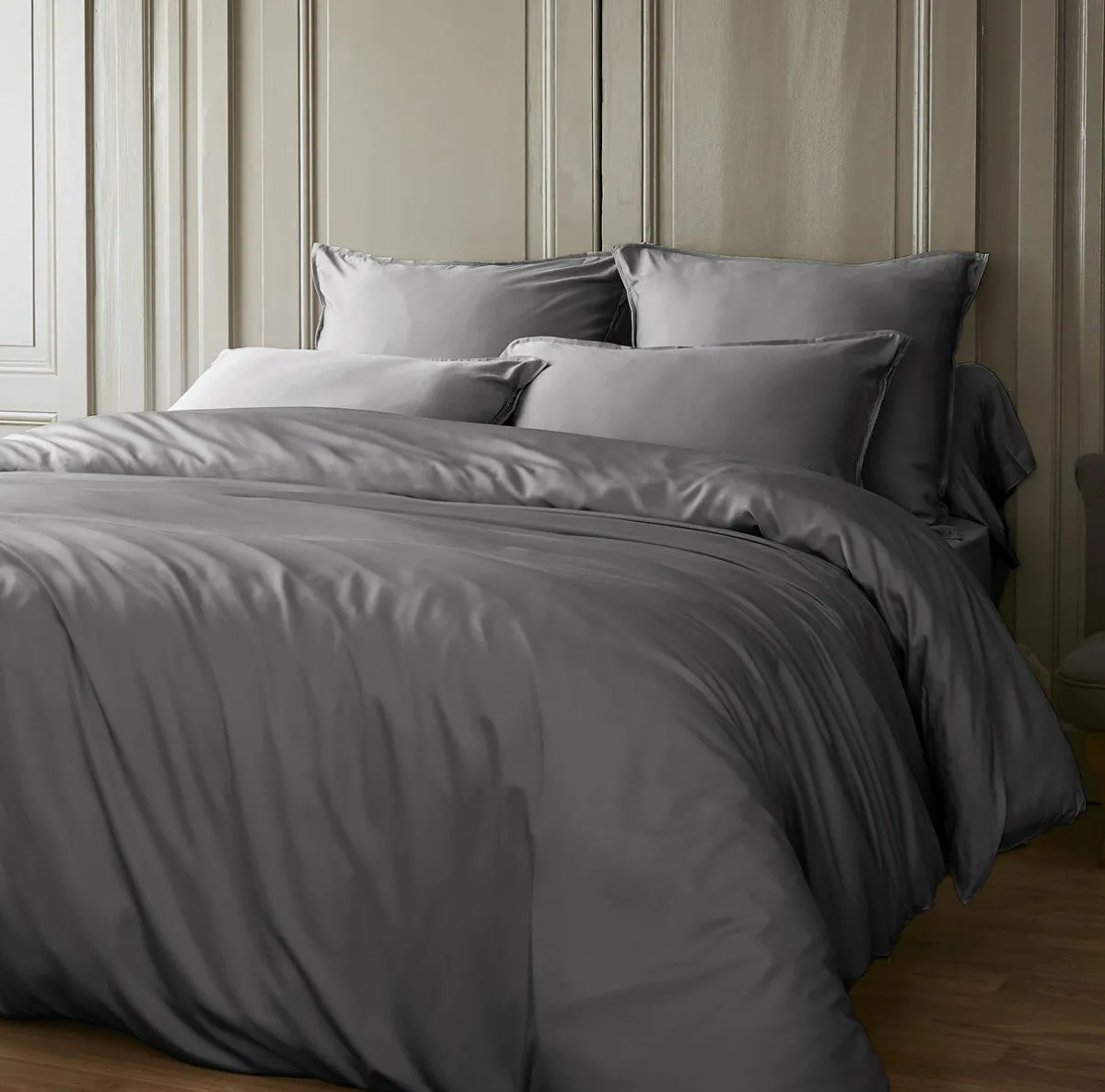 EMINZA Housse de couette satin de bambou (280 x 240 cm) Sienna granit Gris Online