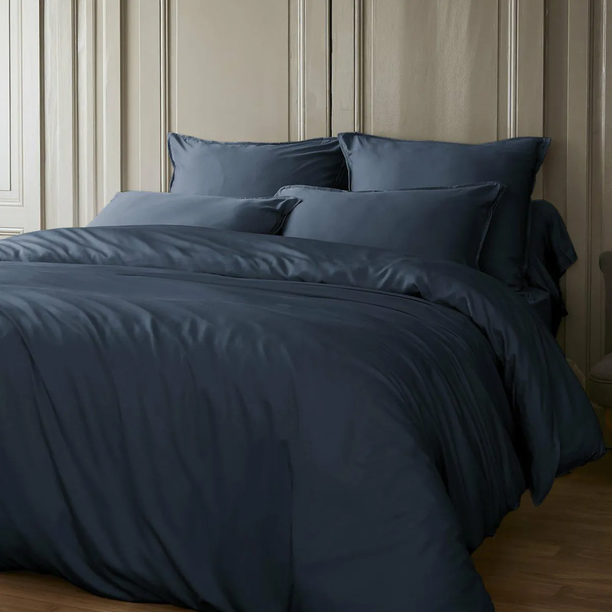 EMINZA Housse de couette satin de bambou (200 x 200 cm) Sienna Bleu nuit Discount