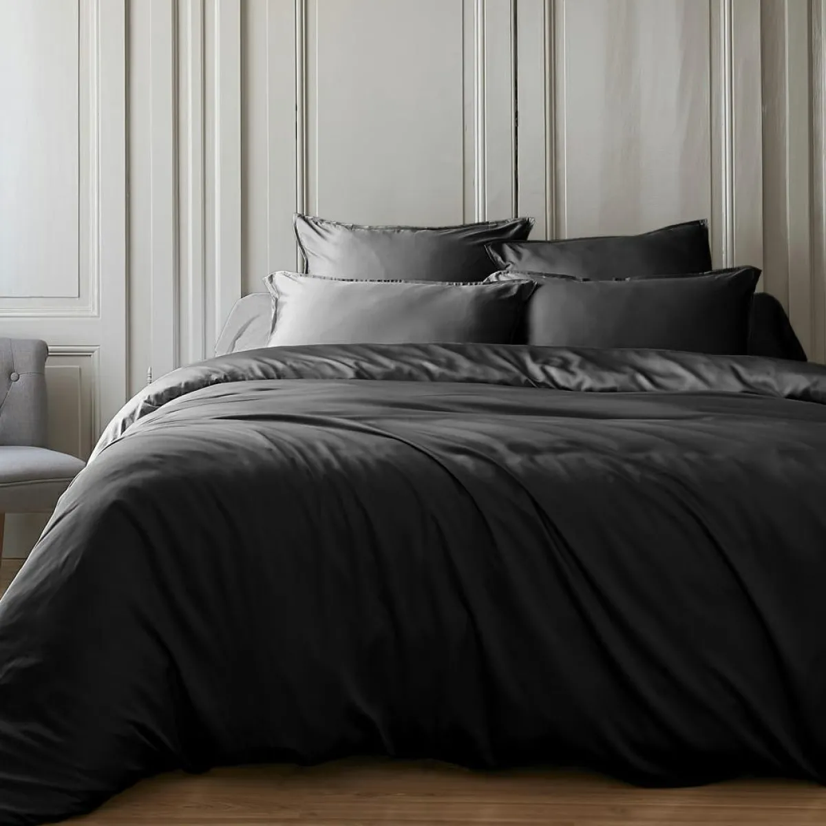EMINZA Housse de couette satin de bambou (280 x 240 cm) Sienna Noir Hot