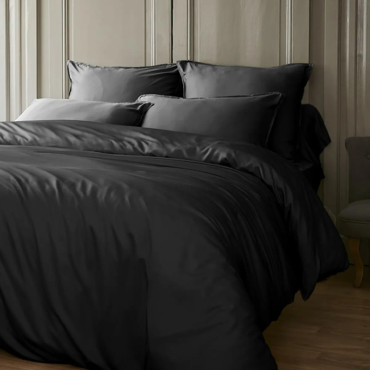 EMINZA Housse de couette satin de bambou (280 x 240 cm) Sienna Noir Hot