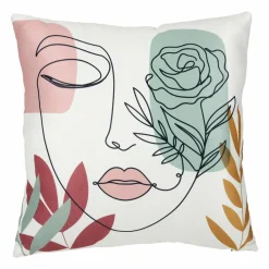 OSTARIA Housse de coussin carrée (40 x 40 cm) Visage Multicolore Blanc Online