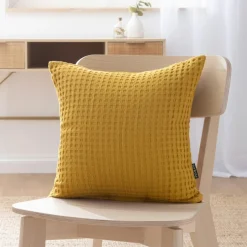 EMINZA Housse de coussin carrée coton nid d'abeille (40 x 40 cm) Maya Jaune safran Outlet