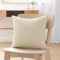 EMINZA Housse de coussin carrée coton nid d'abeille (40 x 40 cm) Maya pampa Beige
