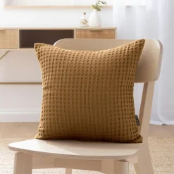 EMINZA Housse de coussin carrée coton nid d'abeille (40 x 40 cm) Maya Camel