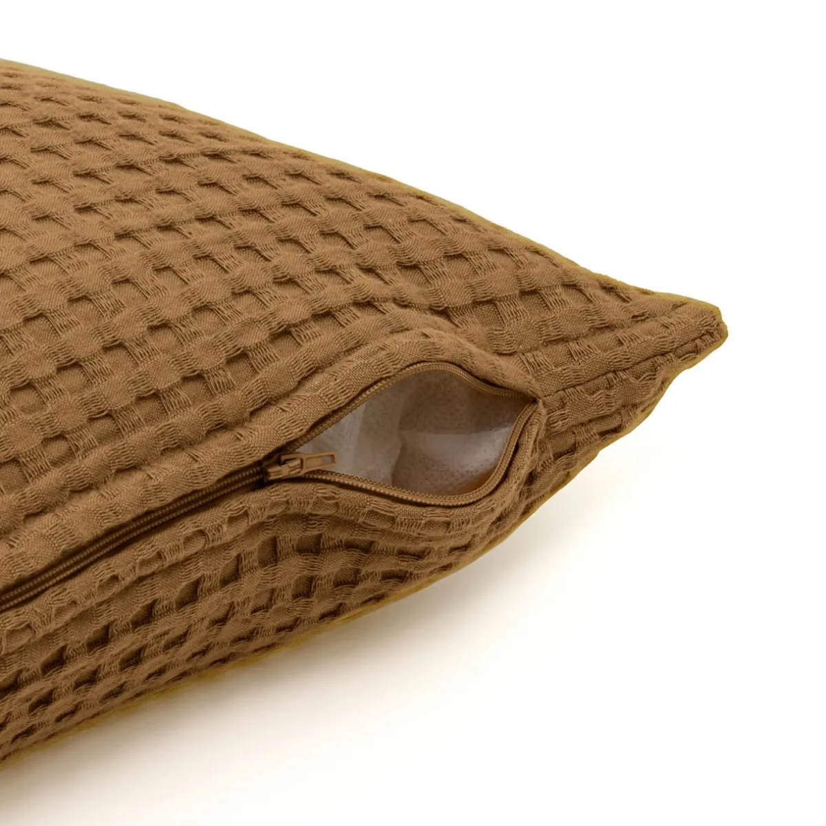 EMINZA Housse de coussin carrée coton nid d'abeille (40 x 40 cm) Maya Camel