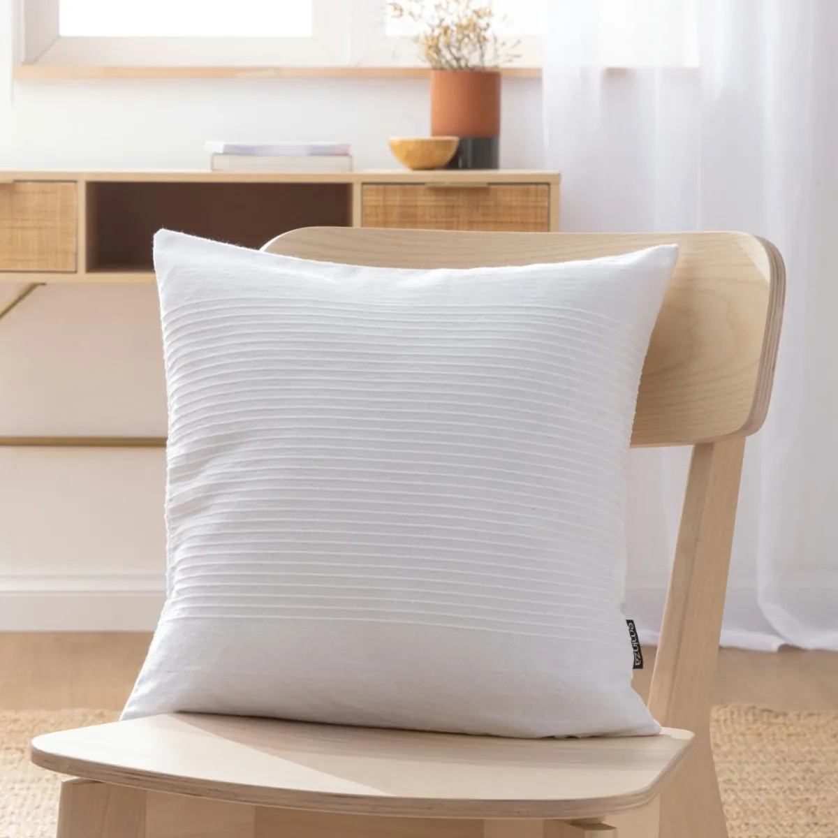 EMINZA Housse de coussin carrée coton tissé (40 x 40 cm) Léa he Blanc New