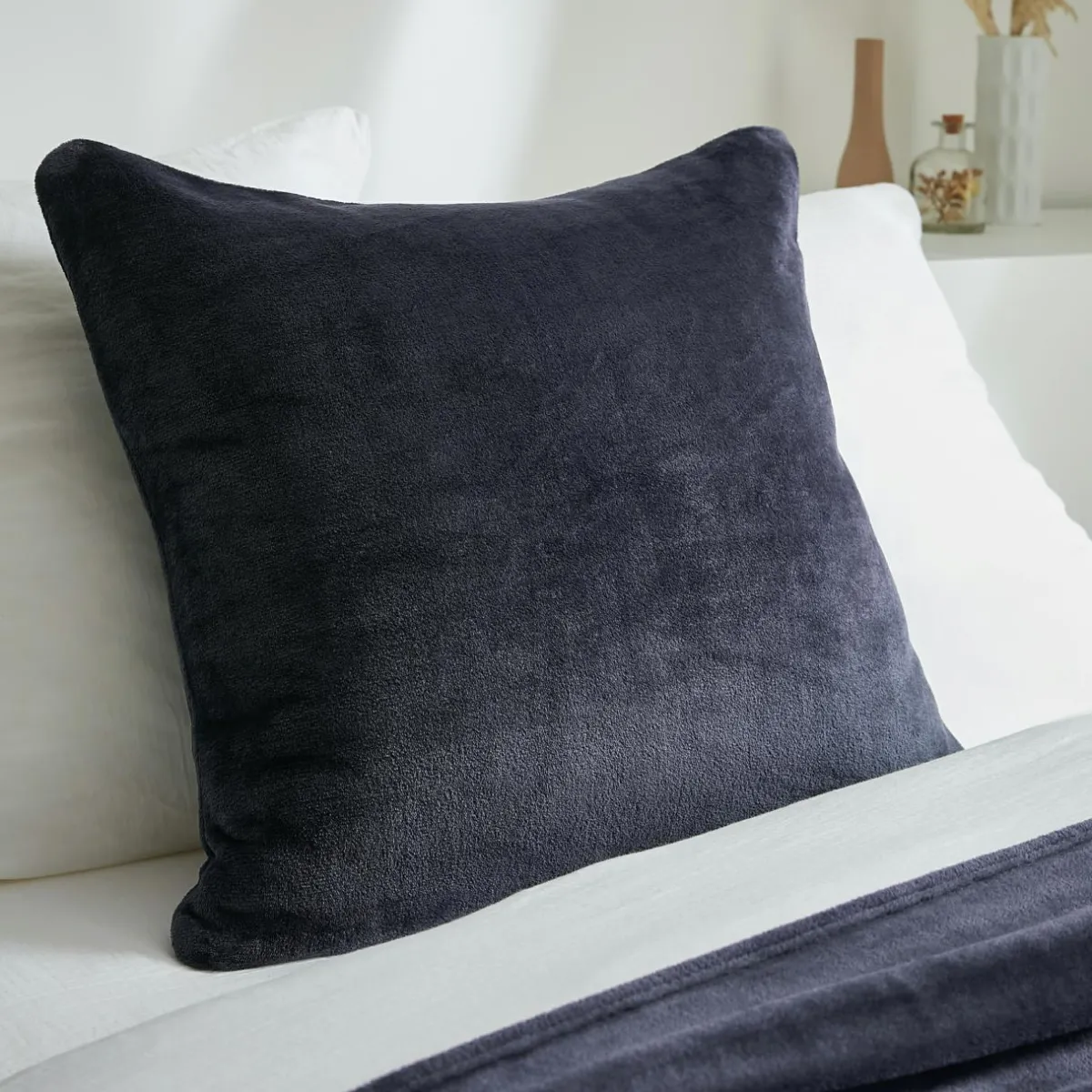 EMINZA Housse de coussin carrée flanelle (60 x 60 cm) Didou Gris Anthracite Sale