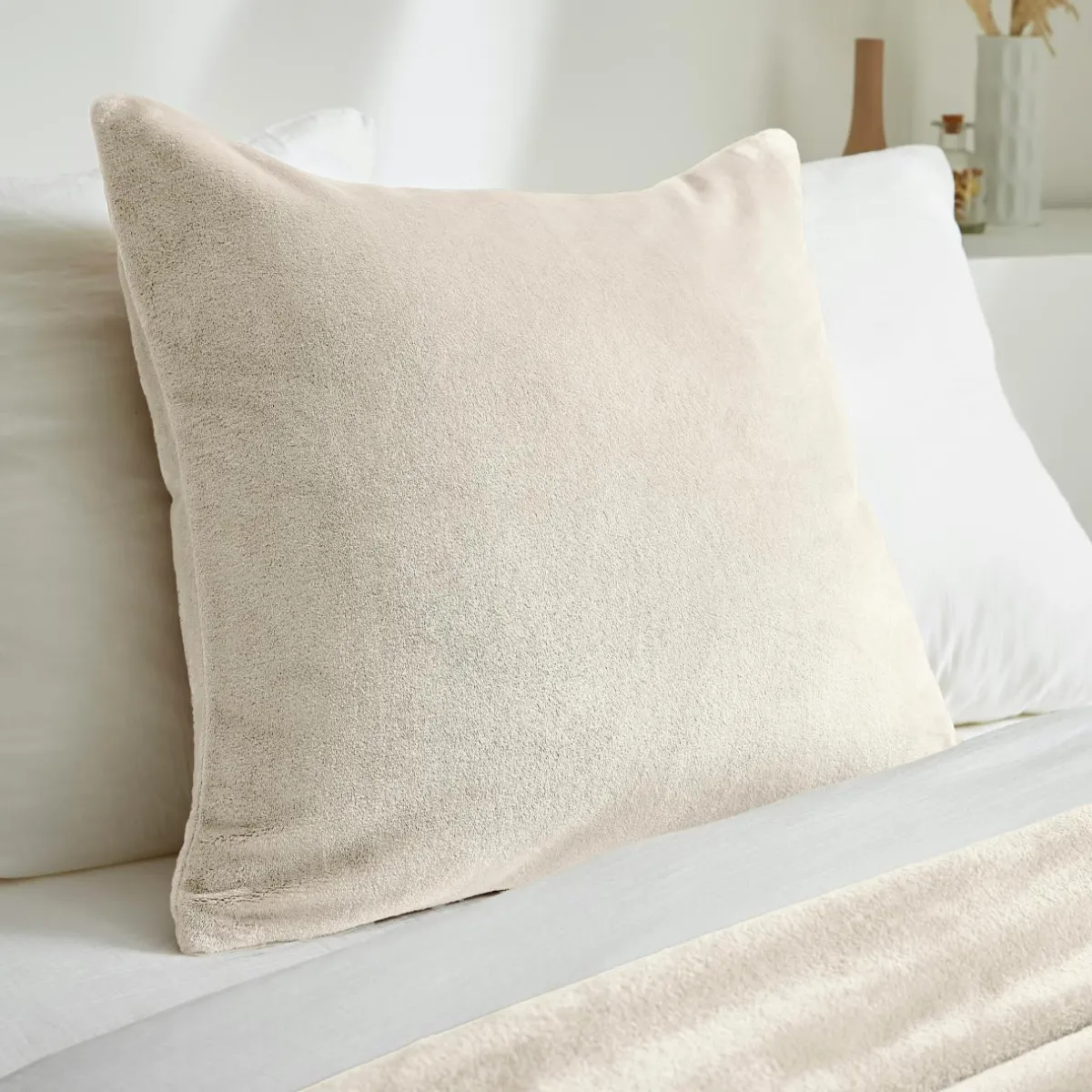 EMINZA Housse de coussin carrée flanelle (60 x 60 cm) Didou grège Beige