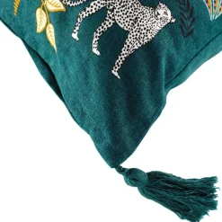 DOUCEUR D'INTERIEUR Housse de coussin coton pompons (40 x 40 cm) Malaga Bleu canard New