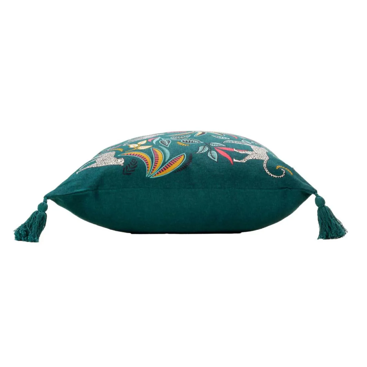 DOUCEUR D'INTERIEUR Housse de coussin coton pompons (40 x 40 cm) Malaga Bleu canard New