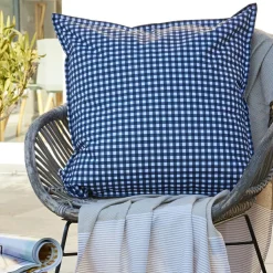EMINZA Housse de coussin extérieur carrée (60 x 60 cm) Vickie Bleu nuit Vichy bleu Discount