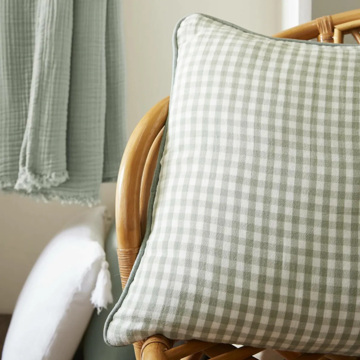 EMINZA Housse de coussin extérieur rectangulaire (40 x 60 cm) Vickie Vert eucalyptus Vichy eucalyptus Best