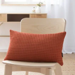 EMINZA Housse de coussin rectangulaire coton nid d'abeille (30 x 50 cm) Maya Terracotta Hot