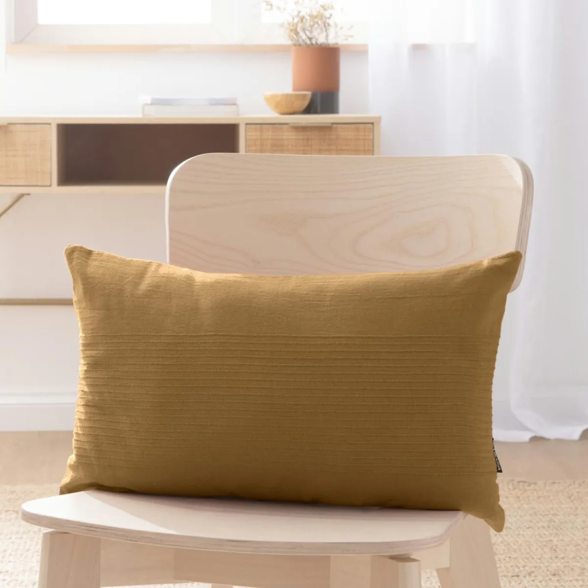 EMINZA Housse de coussin rectangulaire coton tissé (30 x 50 cm) Léa Camel Clearance