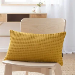 EMINZA Housse de coussin rectangulaire coton nid d'abeille (30 x 50 cm) Maya Jaune safran Best
