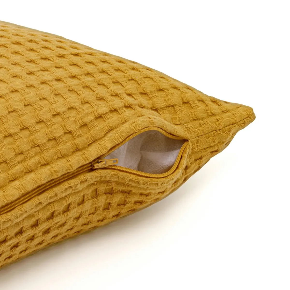 EMINZA Housse de coussin rectangulaire coton nid d'abeille (30 x 50 cm) Maya Jaune safran Best
