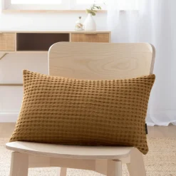 EMINZA Housse de coussin rectangulaire coton nid d'abeille (30 x 50 cm) Maya Camel Best