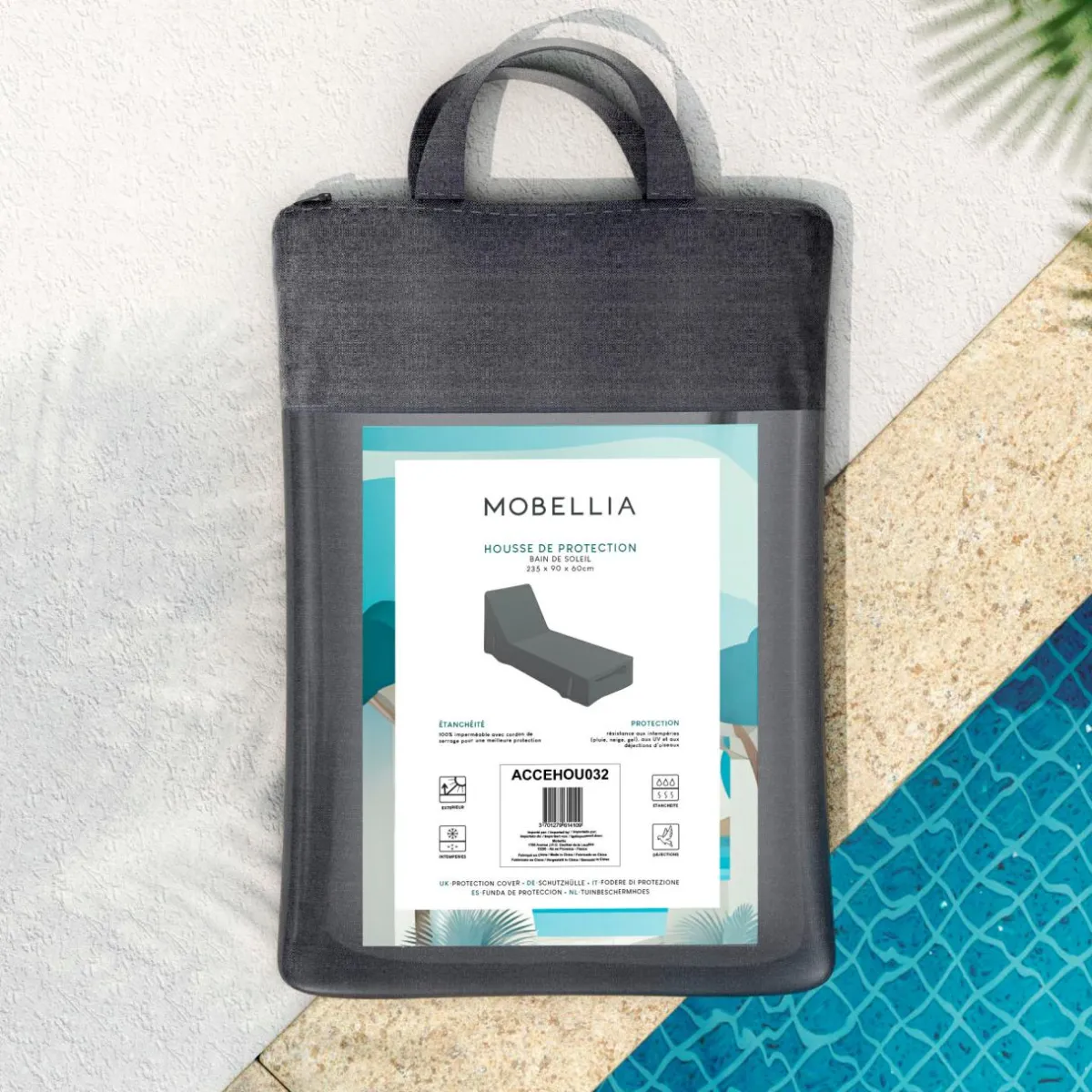 MOBELLIA Housse de protection Imperméable pour Transat (235 x 90 cm) Gris Clearance