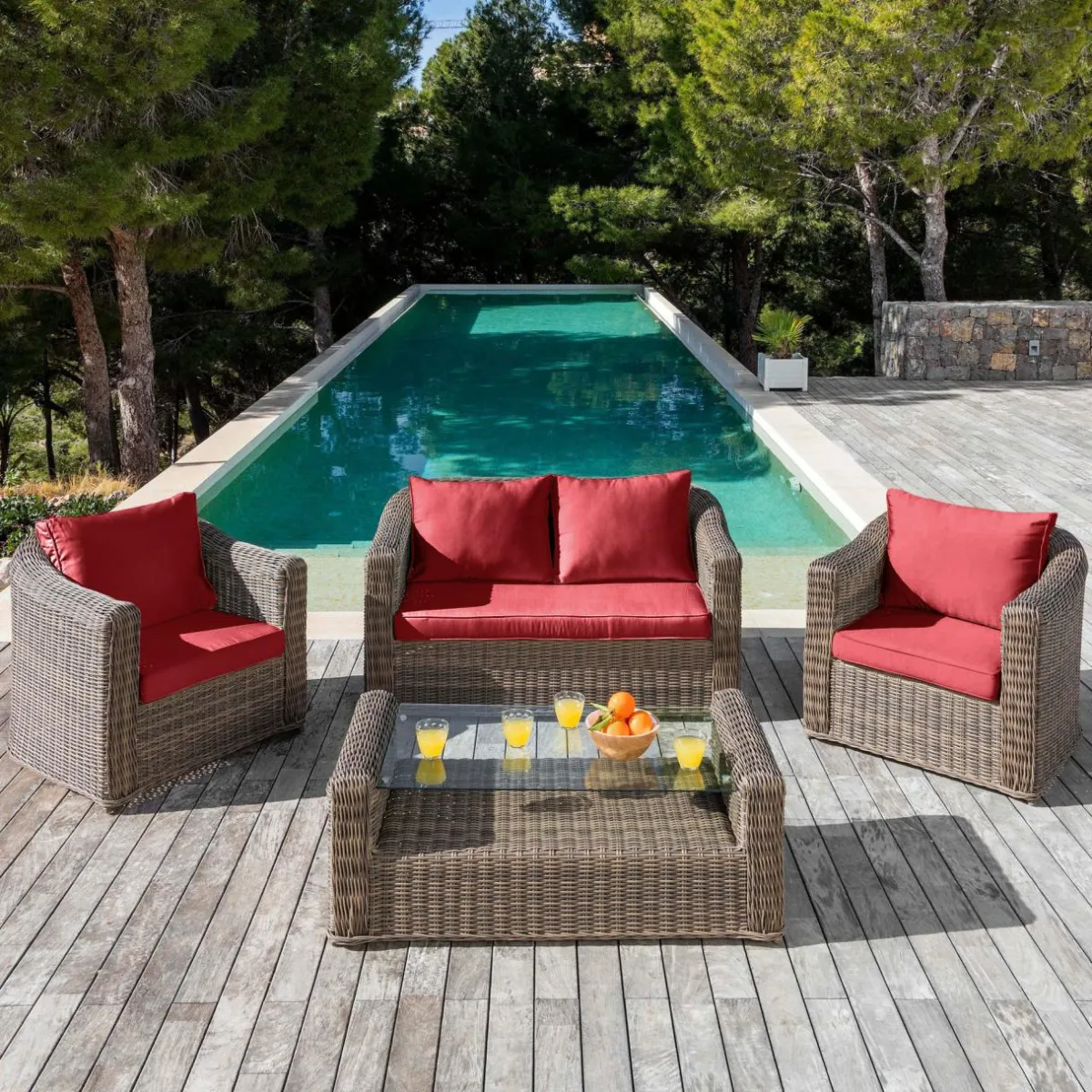 MOBELLIA Housses de coussin de remplacement pour salon de jardin Calvi 4 places - Rouge Best