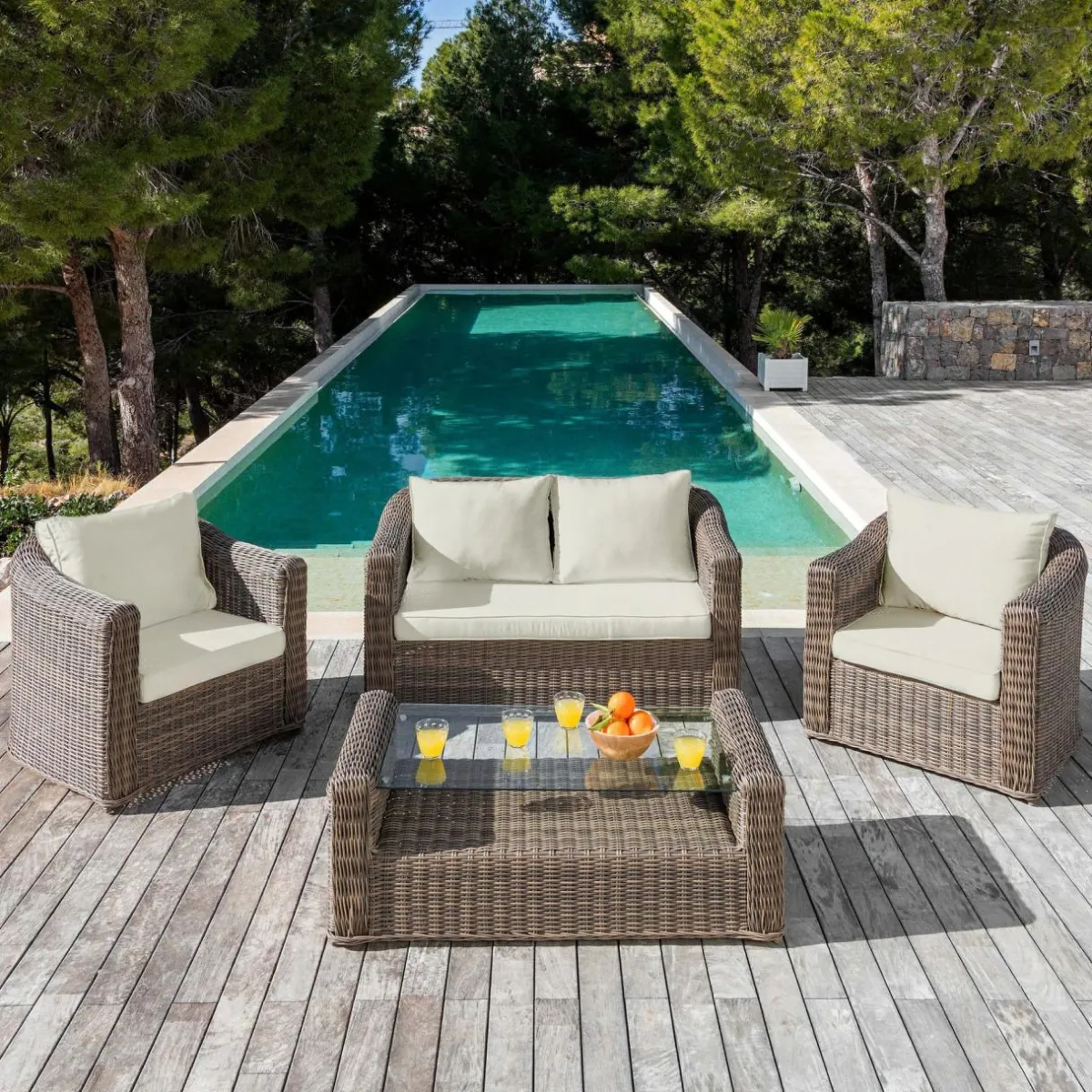 MOBELLIA Housses de coussin de remplacement pour salon de jardin Calvi 4 places - Beige chiné Discount