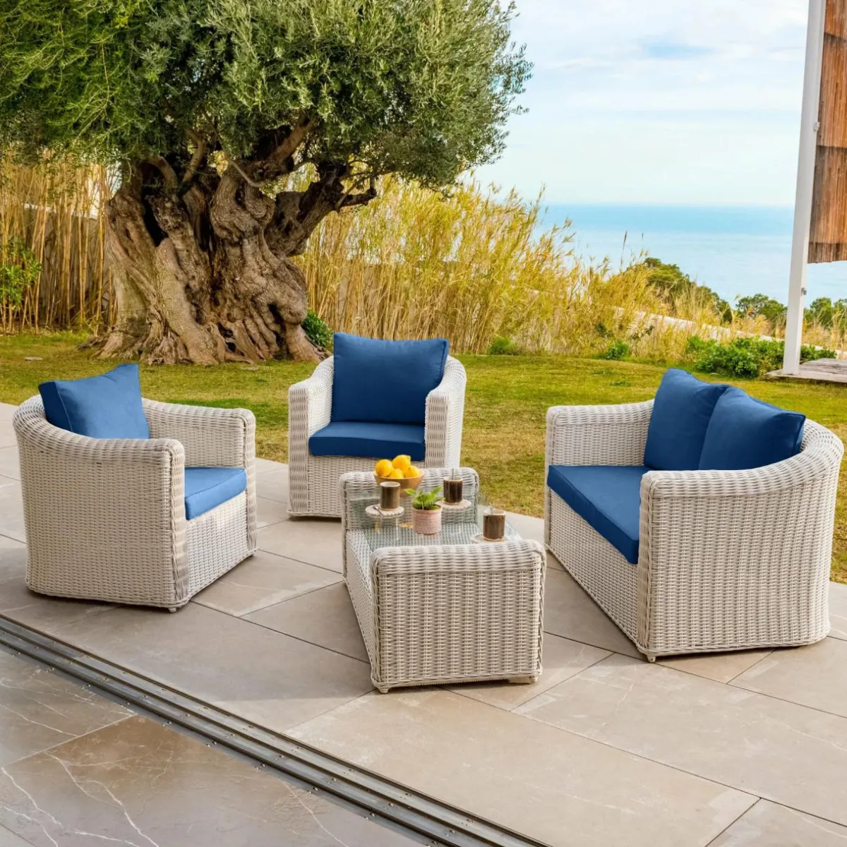MOBELLIA Housses de coussin de remplacement pour salon de jardin Calvi 4 places - Bleu Best