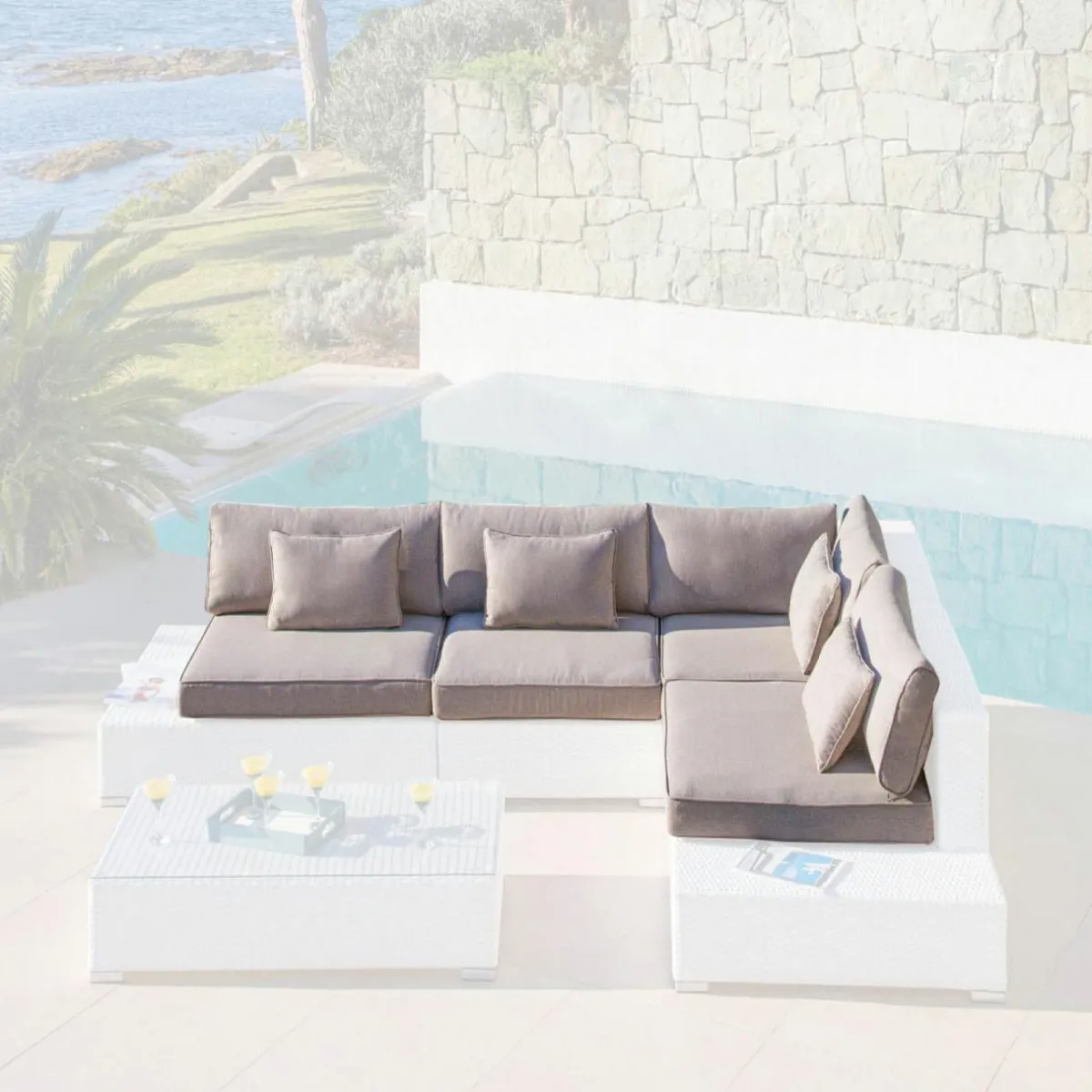 MOBELLIA Housses de coussin de remplacement pour salon de jardin 5 places Palma Taupe