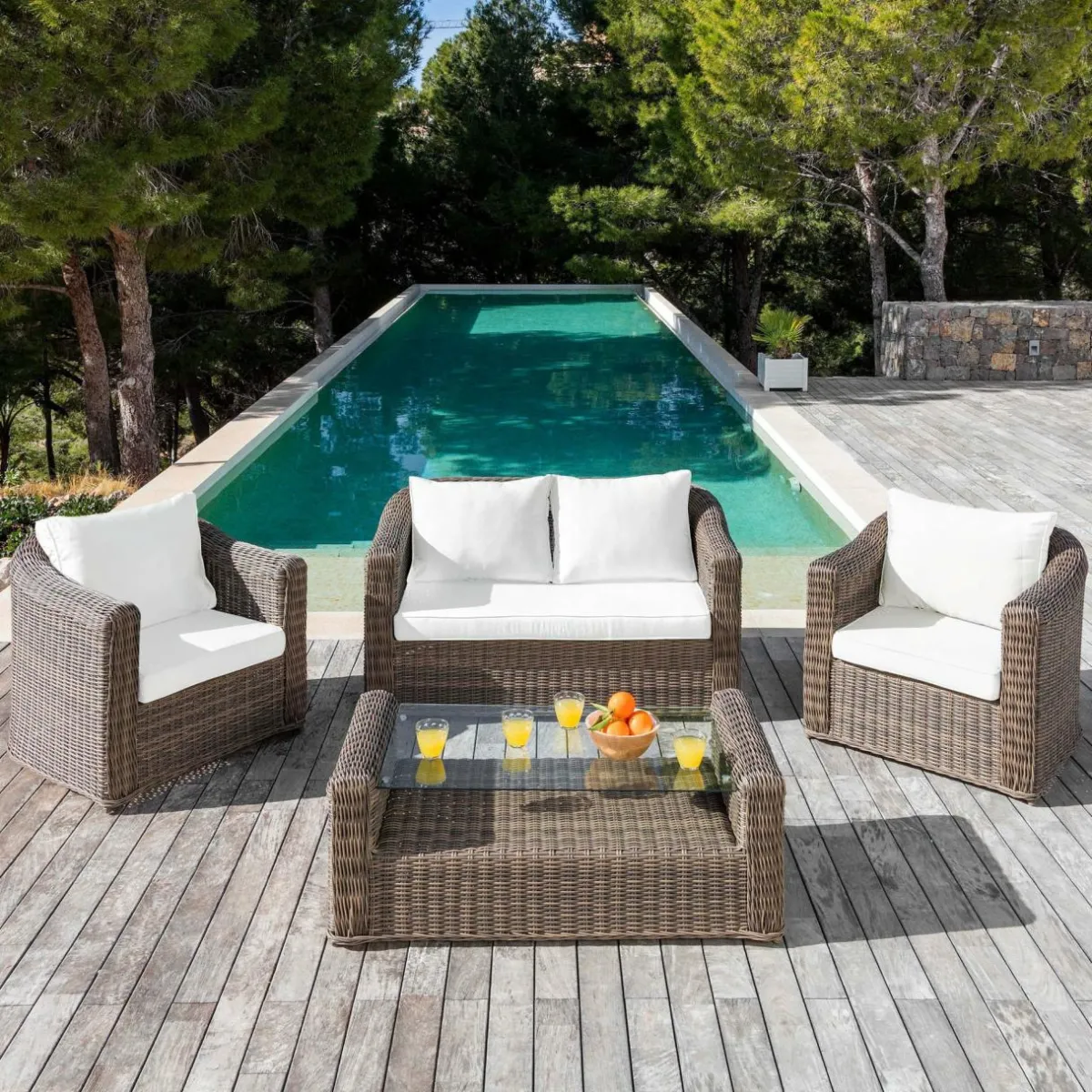 MOBELLIA Housses de coussin de remplacement pour salon de jardin Calvi 4 places - Blanc Best