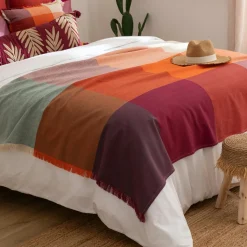 Atmosphera, cru017dateur d'intu017drieur Jeté de lit coton (130 x 180 cm) Madras Multicolore Hot