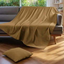 EMINZA Jeté de lit coton tissé (130 x 160 cm) Léa Camel Sale