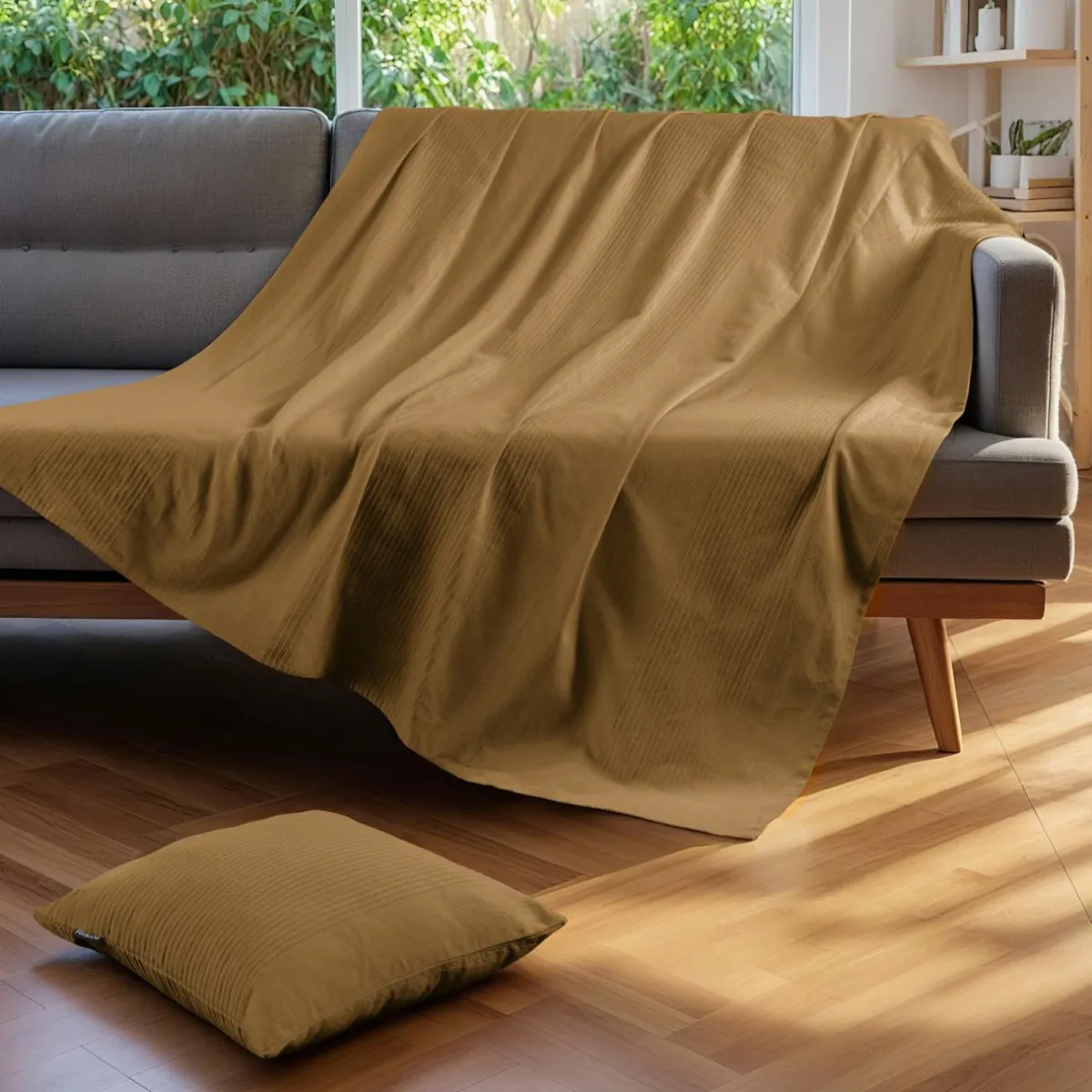 EMINZA Jeté de lit coton tissé (130 x 160 cm) Léa Camel Sale