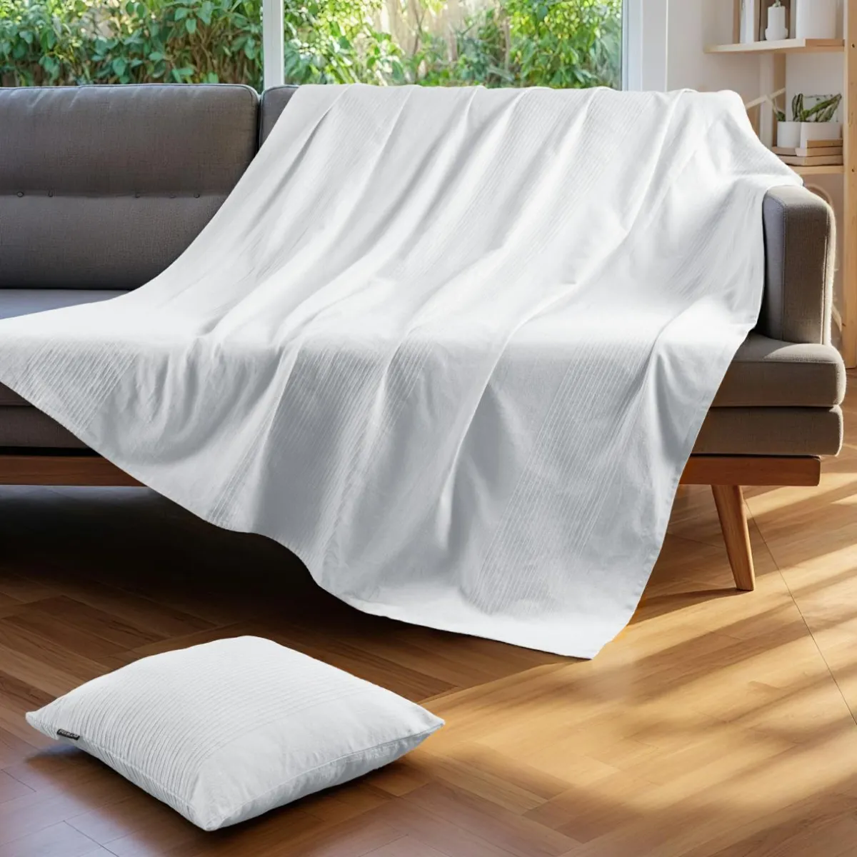 EMINZA Jeté de lit coton tissé (130 x 160 cm) Léa Blanc Clearance