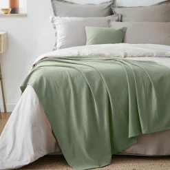 EMINZA Jeté de lit coton tissé (130 x 160 cm) Léa Vert romarin Sale