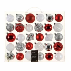 KAEMINGK Kit de décoration de sapin de Noël Agéna Rouge, Blanc et Argent Hot