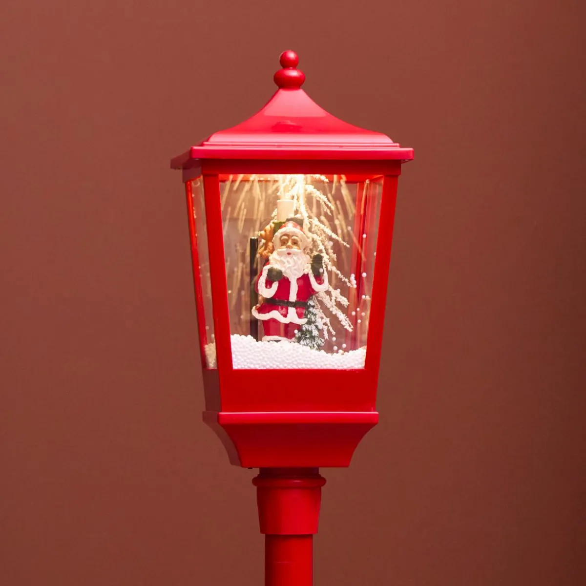KAEMINGK Lampadaire de Noël illuminé, musical et animé 10 LED (H185 cm) Neige tombante Rouge