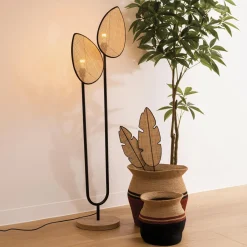 ATMOSPHERA Lampadaire double en rotin (H143 cm) Olme Beige Hot