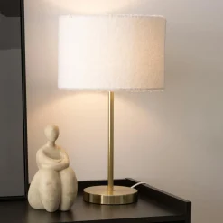 Atmosphera, cru017dateur d'intu017drieur Lampe à poser bouclette et métal (H49 cm) Tina et or Blanc Online