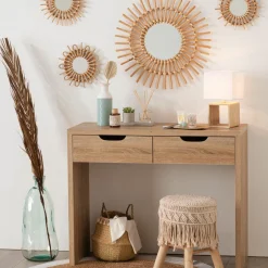 ATMOSPHERA Lampe à poser en bois (H32 cm) Kara he Blanc New