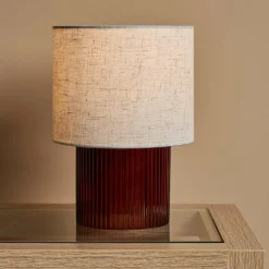 OSTARIA Lampe à poser en verre rétro (H22 cm) Teca Marron New
